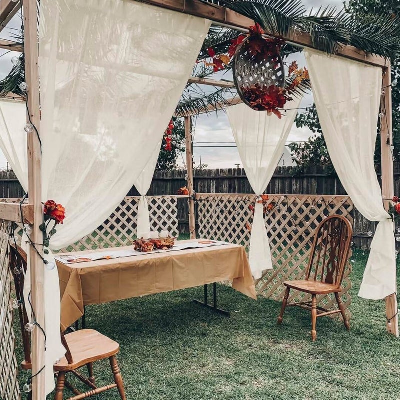 youleyar Sheer Outdoor Curtains for Patio Waterproof 2 Panels Linen Look Rod Pocket Indoor Ivory Voile Curtain for Living Room  Bedroom  Porch  Pergola  Cabana  Gazebo(52x96 Inch  Ivory) - Image 2